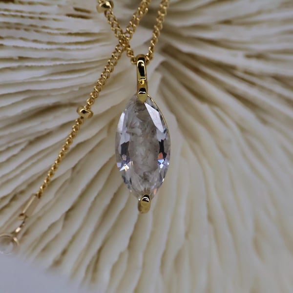 Collar de cremación con diamantes de imitación talla marquesa, joyería para cenizas de mascotas, collar minimalista de cadena tipo satélite, urna portátil, collar de cenizas con circonitas cúbicas.