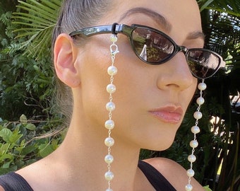 Oversized Freshwater Pearls Glasses Chain, Convertible Mask Chain Holder, Pearl Rosary, Gold or Silver