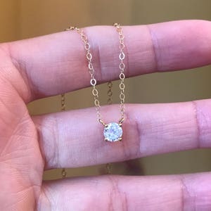 Rose Gold, Gold, Silver CZ Necklace,Tiny Diamond Necklace, Petite Everyday Necklace, Women's Gift, Pink Gold, Solitare