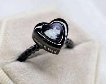 Engraved Heart Cremation Ring, Fill Yourself Ashes Ring, Cremation Locket Keepsake, Opal and Ashes Ring, DIY Wearable Urn