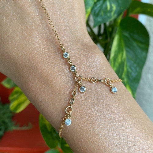 Multiple Diamond Hand Chain - shops CZ Shaker Finger Bracelet - 14k Gold Filled - Sterling Silver