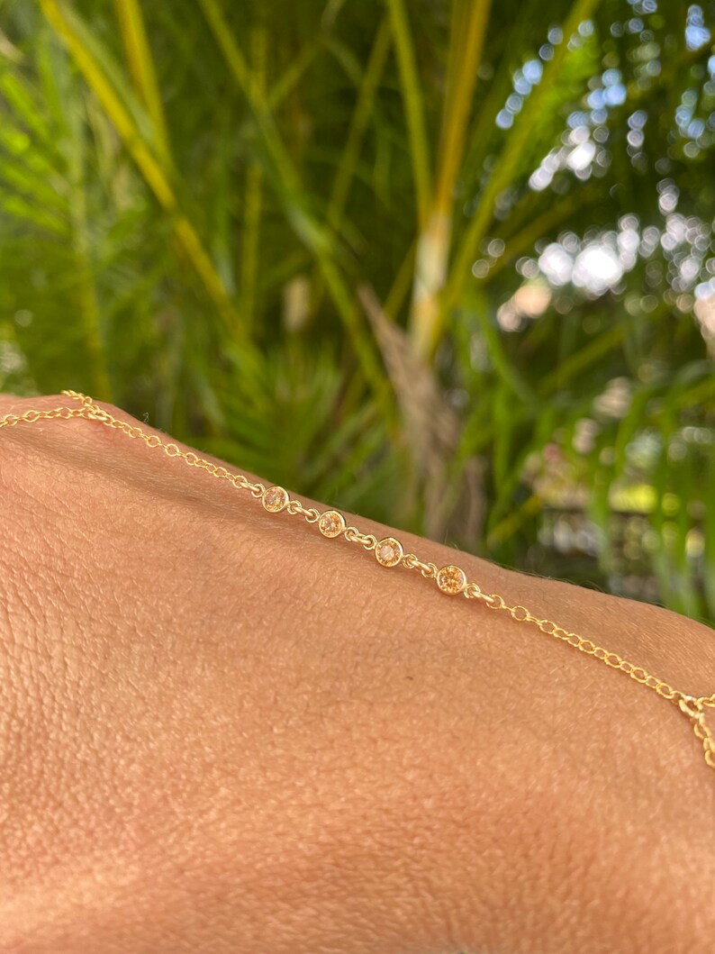 Sunsets Hand Chain Champagne CZ Multi-Stone Body Chain 14k Gold Filled