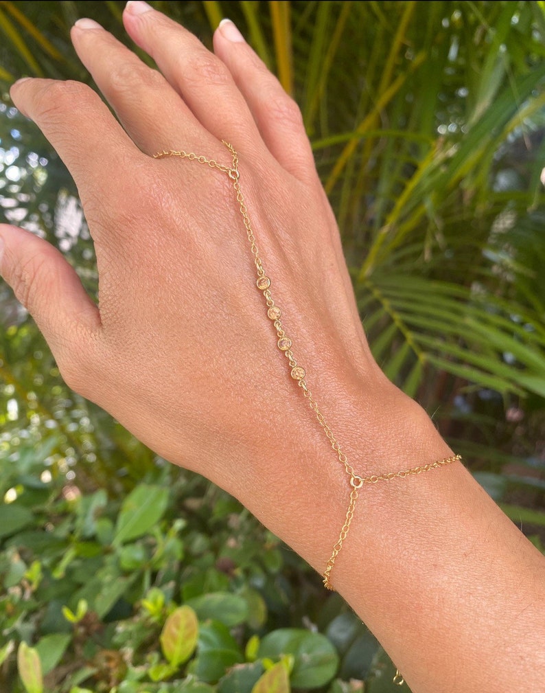 Sunsets Hand Chain Champagne CZ Multi-Stone Body Chain 14k Gold Filled