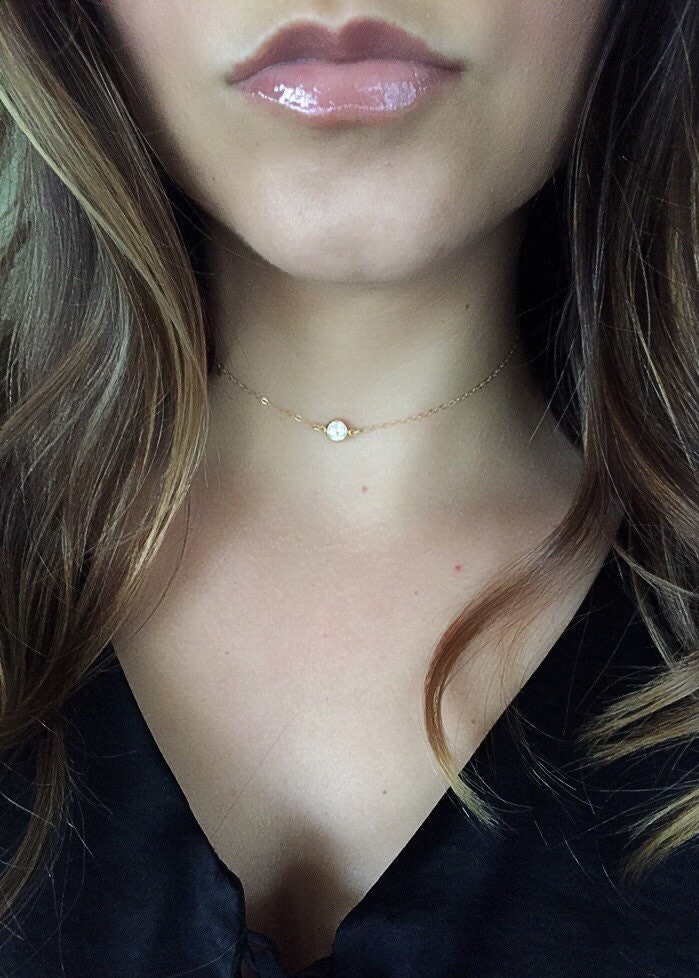 Extreme Choker Tiny Diamond Necklace CZ Gold or Silver Dainty Etsy