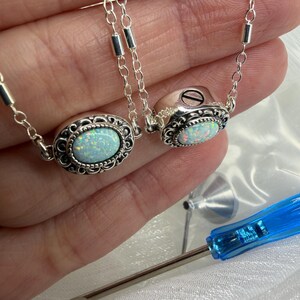 Opal Urn Neckalce, Fill Yourself Cremation Necklace, Ashes Jewelry, Pet Memorial, Necklace Urn, October Birthstone Keepsake DIY image 14