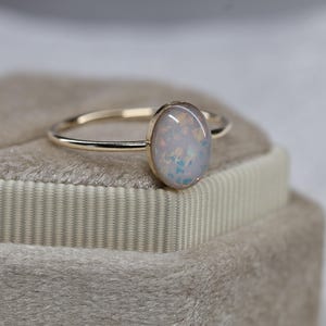 Solid 10k Gold Cremation Ring – White Opal Memorial Ring for Pet Ashes or Breastmilk – Hidden Keepsake Urn Jewelry