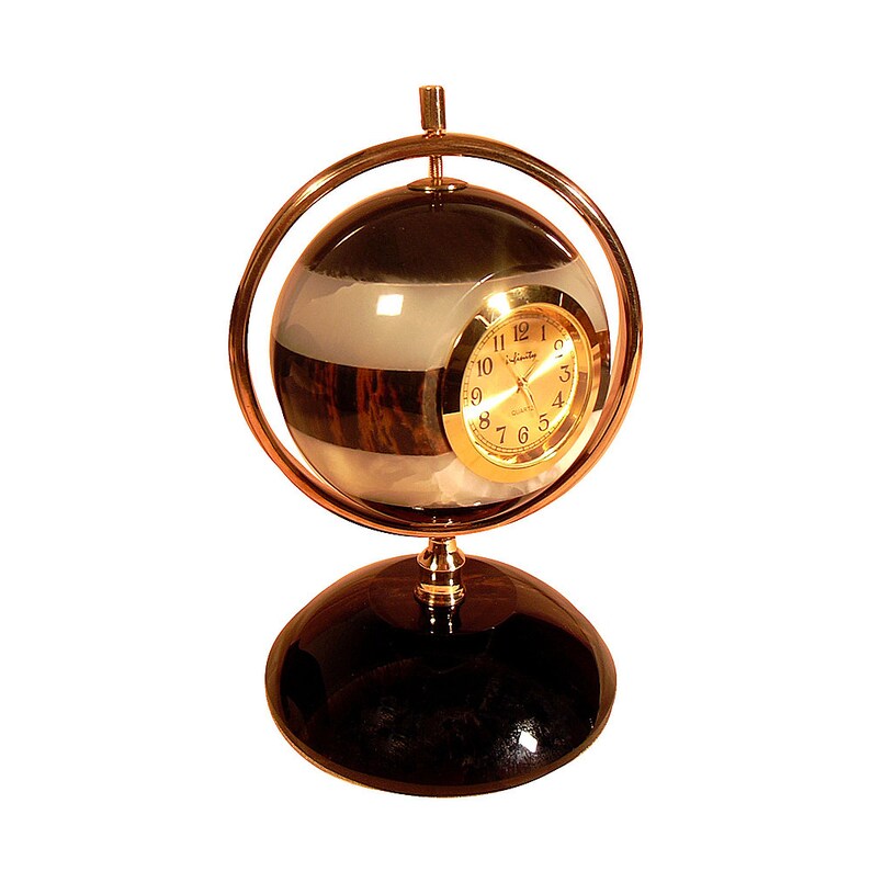 Small Round Quartz Clocks Made From Obsidian and Brass Desk Etsy