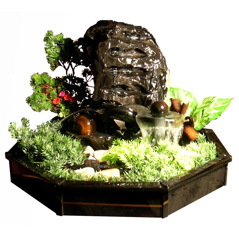 Tischplatte Wasserbrunnen handgefertigt aus Obsidian ...
