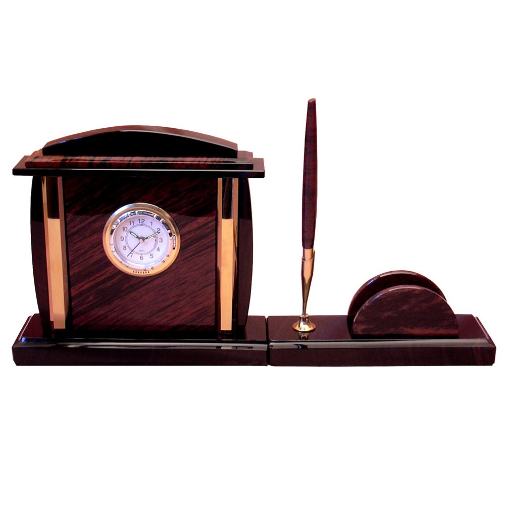 Office Desk Clock Made From Obsidian With Pen Holder and Etsy