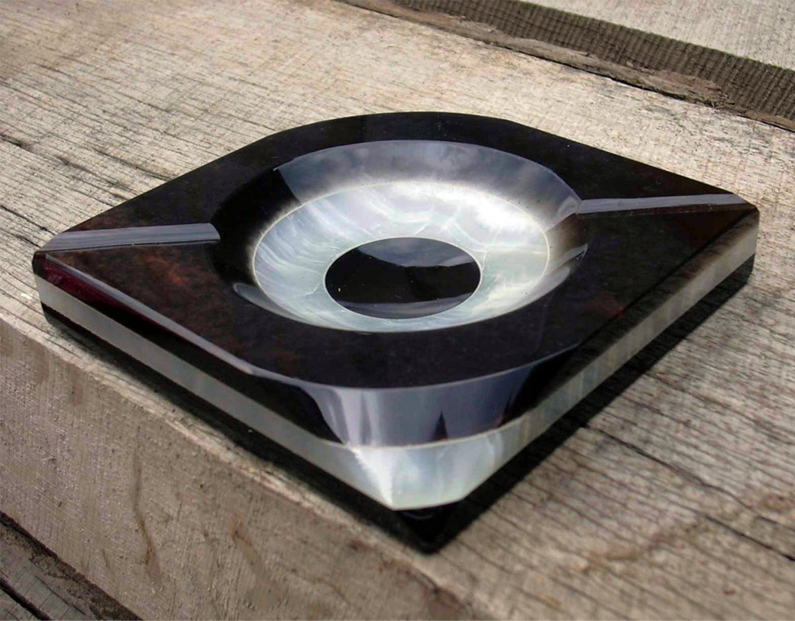 Natural Obsidian and Onyx Handmade Ashtray Original Gift for Etsy