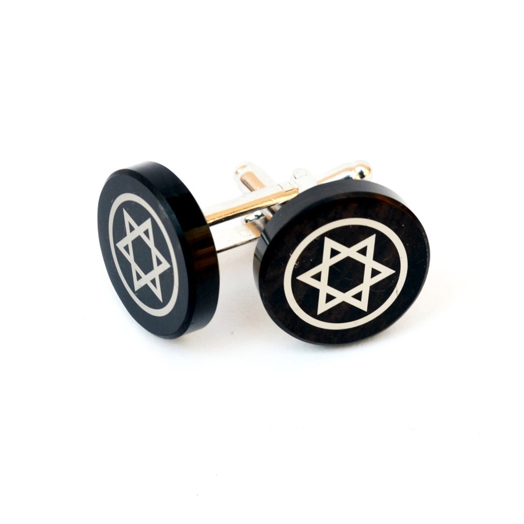Jewish Sign the Star of David Cufflinks Made From Obsidian, FREE