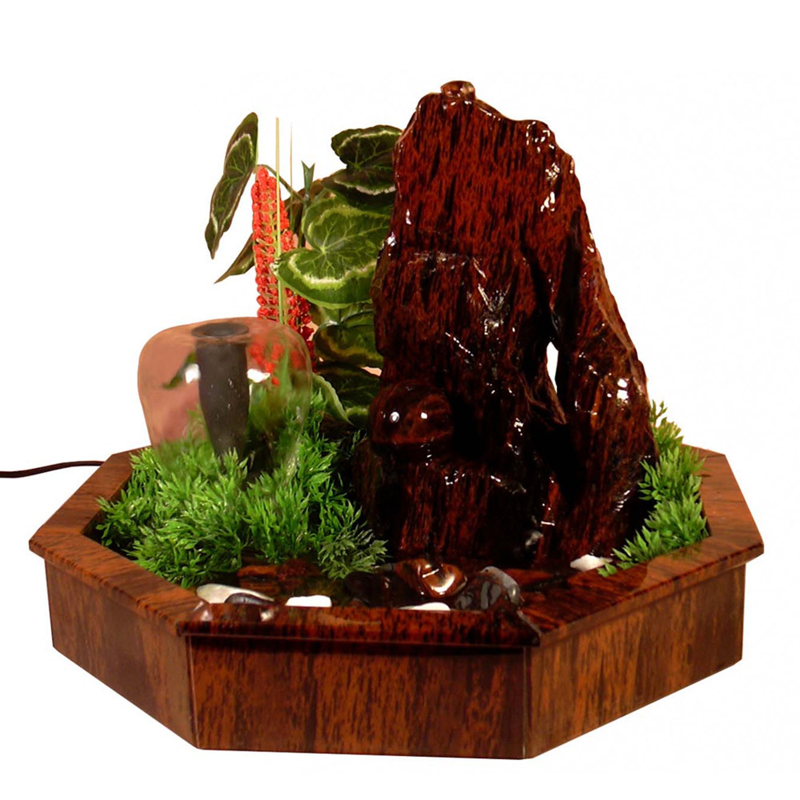 Obsidian indoor fountain with decorative plants great Etsy