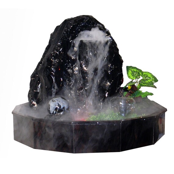 Tabletop Indoor Water Fountain Made From Obsidian With Spinning Globe Mill And Fog Interior Relaxing And Air Freshener Waterfall Decor