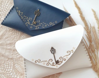 Classic Leather Clutch for Evening or Everyday Use, Painted Leather purse, Unique design bag , Best gift for her