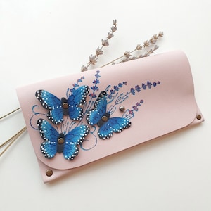 Butterfly Leather wallets for women, Gifts for her, Boho wallet, Dusty pink Wallet, Wallet with butterflies, women wallet