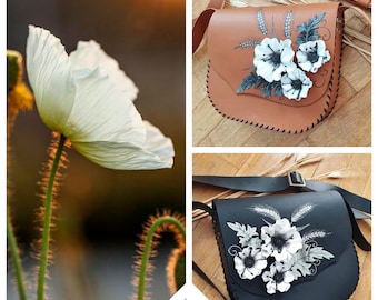 バッグ archive leather hand bag flower design Hibiscus Hand-painted Leather Crossbody Bag FINAL SALE (No