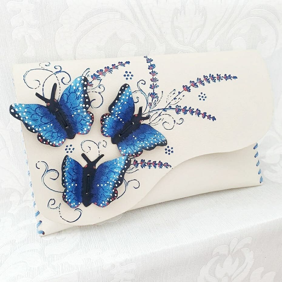 Butterflies White Purse Bride Bag With Butterflies painted