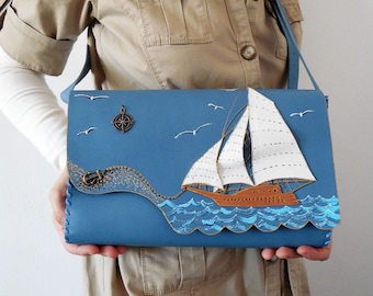 Bolso velero, bolso náutico, bolso náutico de cuero, clutch velero, bolso velero, bolso náutico, bandolera náutica, bolso velero