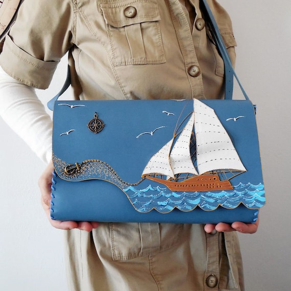 Sail Boat Bag ,nautical Purse, Nautical Leather Bag, Sailing Ship Clutch,  Sail Bag, Nautical Handbag, Nautical Crossbody, Sail Ship Bag - Etsy