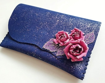 Evening Glitter Clutch Bag, Blue Glitter Evening Bag, Purple Iridescent Glitter Bag, Blue Clutch, Sparkly Blue Bag,