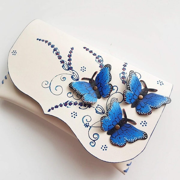 Blue butterflies clutch Bridesmaid butterfly bag Painted butterfly purse Unique purse Unusual bridal gift Personalized gift Anniversary gift