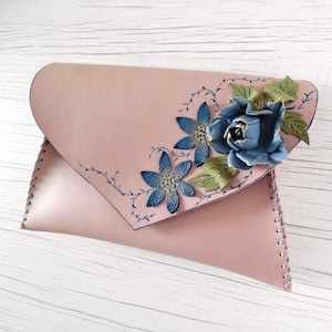Rose bag, Leather roses purse,Leather Rosees gift, Designer purse, Anniversary gift, Best gift, Gift for her, Elegant clutch, Leather gift