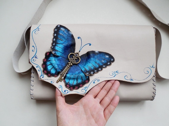 Morpho Butterfly Bag Blue Butterfly Bag Painted Butterfly Purse Butterfly Crossbody Bag Unique Painted Bag Unusual Bag Unique Leather Purse Etsy