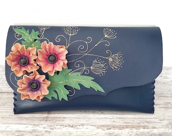 Gift for her-women's purses-Leather floral bag for women-Leather purse-Gifts for her-Wallet women-Women purse-Leather clutch