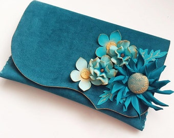 Wintertaling clutch met bloemen, unieke portemonnee, bloemen tas, bloemen koppeling, bruidsmeisje koppeling, lederen bloemen portemonnee, designer tas, cadeau voor haar