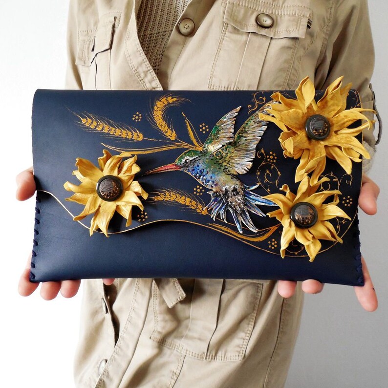 Hummingbird bag Sunflower clutch purse Painted Hummingbird Etsy