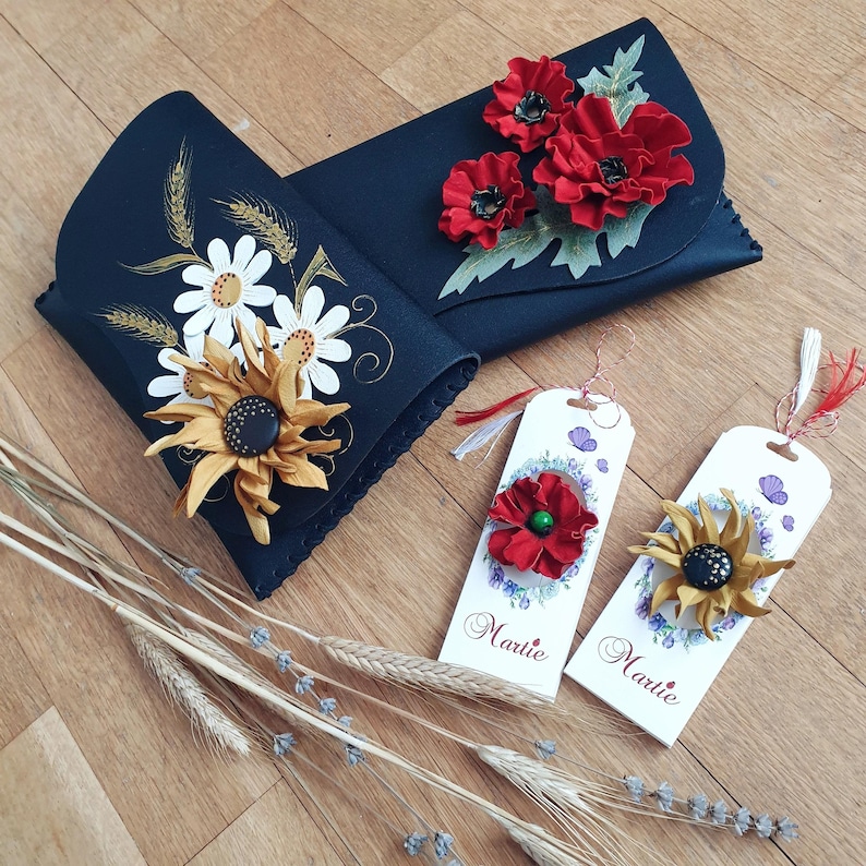 Sunflower Clutch Leather Sunflower Bag Floral Purse Etsy