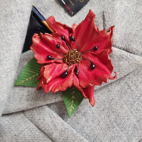 Leather Flower Brooch Christmas Flower Brooch Leather