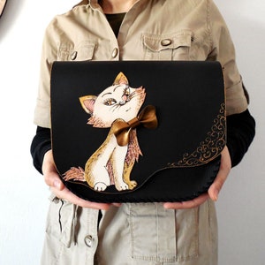 Bolsa Marie Cat, bolsa The Aristocats, presente para amantes de gatos, bolsa de couro pintada, gato pintado, bolsa pintada à mão, Marie The Aristocat, presente para gatinhos