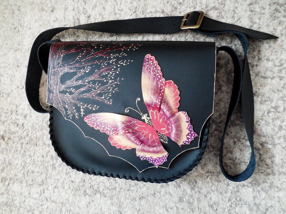 Bursting Butterflight - Hand Painted Premium Leather Cross Body Bag