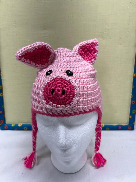 Handmade PIGGY Crocheted Hat Winter Hat or Photo Prop  display picture 1