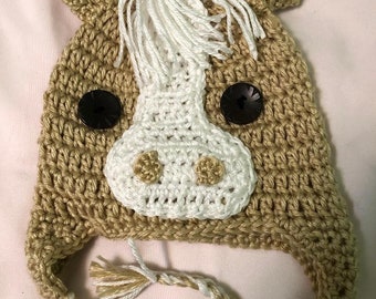 Handmade Horse Crocheted Hat Winter Hat or Photo Prop, Available in any size BABY to ADULT