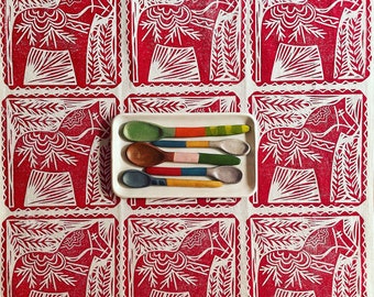 Made to Order Mid Mod Dala Horse - Block Printed Tea Towel