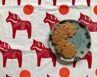 MADE TO ORDER ships in 4-6 weeks Dala-Rama! - Dala Horse Block Printed Tea Towel