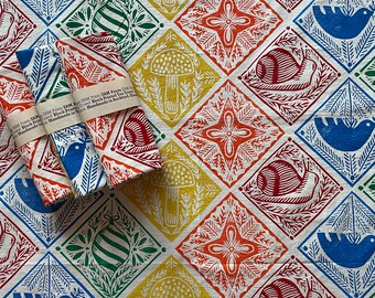 MADE TO ORDER ships in 4-6 weeks Holiday Block Printed Tea Towel