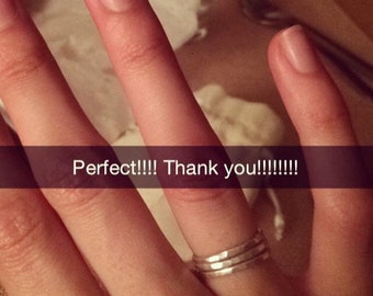 May include: A close-up of a hand wearing a silver ring with the text "Perfect!!! Thank you!!!!!!!" on the finger.