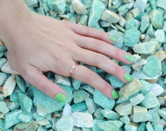 Wire Thin Hammered Stacking Ring Set: Solid 14k Yellow or Rose Gold