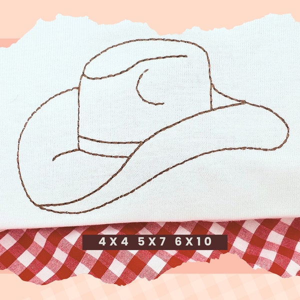 Cowboy Hat Vintage Stitch Bean Stitch Machine Embroidery Design Quick Stitch Boy Rodeo