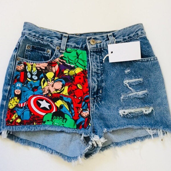 Marvel Avengers Girls Teen Shorts Birthday Gift Made 4U Choose Size High or mid waisted Jean Shorts Very Popular Back in Stock