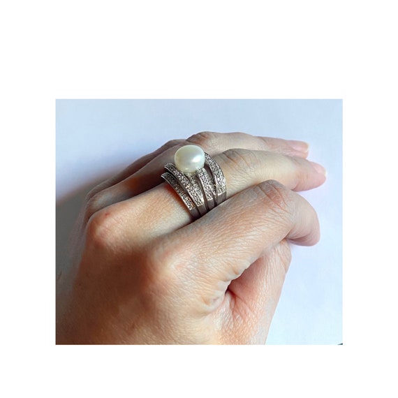Pearl Multiband Pave  Statement Ring  Estate Jewe… - image 5