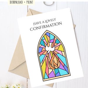 Tarjeta de Confirmación Católica de Descarga Digital con Vitral Fácil de Descargar PDF Imprima su propia tarjeta instantánea en casa Doble o corte en 2 tamaños