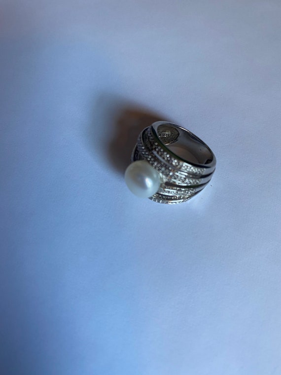 Pearl Multiband Pave  Statement Ring  Estate Jewe… - image 6