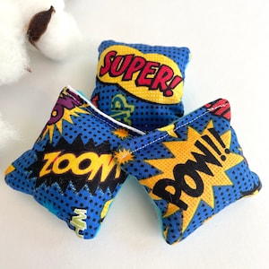 Pow! 4 Catnip Sachets, little pillow toys for Pets Cats Felt back for stronger toy Filled with cotton and catnip, 3 shown plus 1 free.