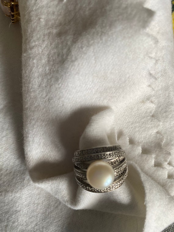 Pearl Multiband Pave  Statement Ring  Estate Jewe… - image 10