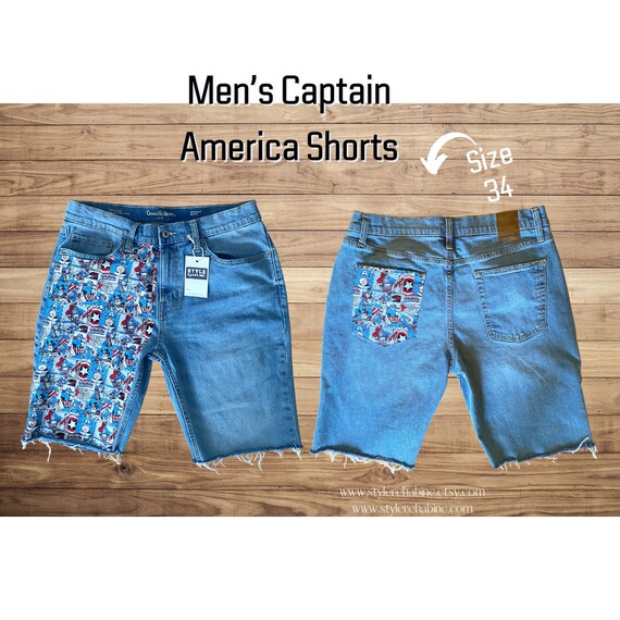 Men s Captain America Jean Shorts Size 34 Light Wash Superhero