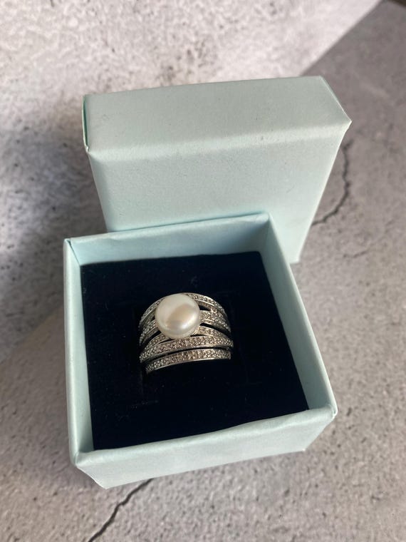 Pearl Multiband Pave  Statement Ring  Estate Jewe… - image 3